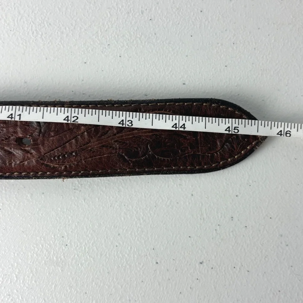 Vogt Vintage Hand Tooled American Bison Brown Leather Western Belt  Size 40